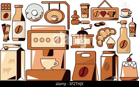 Futuristic Sci-Fi Glowing Neon Coffee Cup Illustrations Set. Cyberpunk aesthetic concept representing scifi beverage, energy drink, virtual cafe, morn Stock Vector