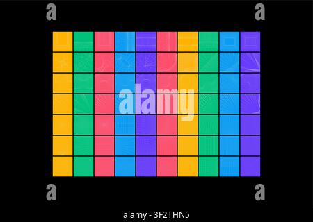 Abstract wireframe grid background collection featuring geometric mesh, perspective lines, warped surfaces, curved topology, and colorful vector compo Stock Vector
