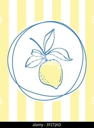 Design with hand drawn lemon. Amalfi coast mediterranean summer poster Stock Vector
