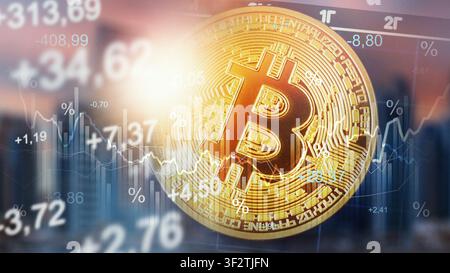 Bitcoin chart shows changes in value during recession times and its impact on money Stock Photo