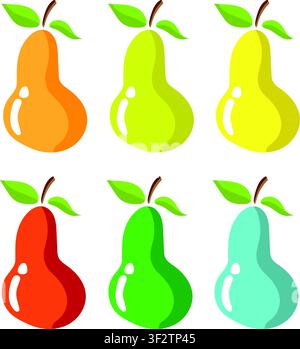 Vector pear fruit vector design, 2D flat vector pear illustration icon isolated on a white background. pear sticker icon in flat style, Cute vector Stock Vector