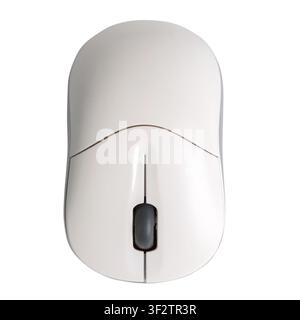 Ergonomic wireless white mouse with scroll wheel on transparent background Stock Photo