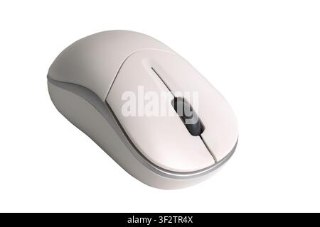 White wireless computer mouse with scroll wheel on transparent background Stock Photo