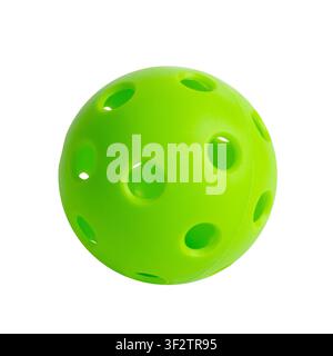 green plastic pickleball ball with multiple circular holes on transparent background Stock Photo