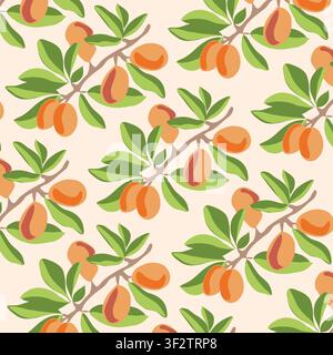 Vector seamless pattern with an argan branch. Simple, colorful pattern from an argan branch. A seamless pattern of argan isolated Stock Vector