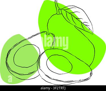 Flat Vector drawing of an avocado isolated. Vector cartoon illustration. Flat icon of a fruit branch. avocado flat illustration. Stylized collection Stock Vector