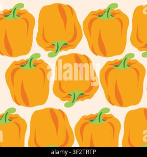 A seamless pattern of orange bell pepper isolated on a white background. vector illustration. EPS format, Vector seamless pattern with a bell pepper Stock Vector