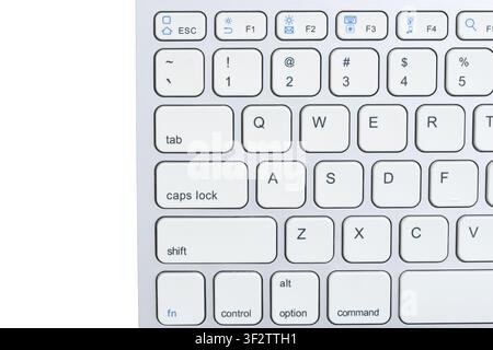 Close-up of white computer keyboard isolated on white for technology, communication, and digital workspace Stock Photo