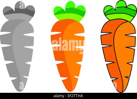 A Cute orange Carrot Vector Character collection, carrot icon doodle hand-drawn. colorful cartoon line drawing clipart symbol. Vector illustration Stock Vector