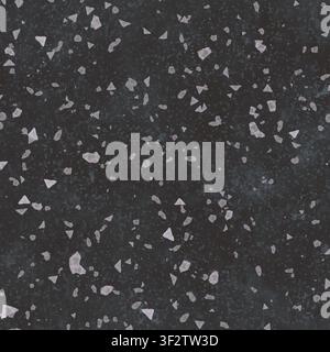 A close-up of a dark grey terrazzo surface featuring scattered white stone chips and fragments. Stock Photo