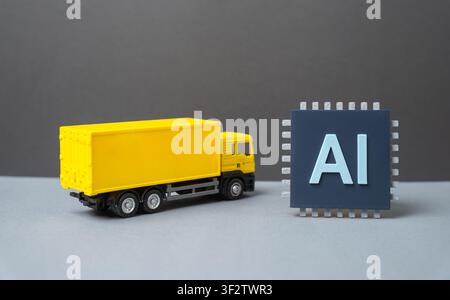 Concept for new AI powered technologies in delivery system. automation, smart technology integration, innovation in transportation, and advanced deliv Stock Photo