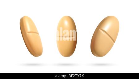 Three 3D pill icons isolated on white Stock Vector