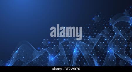 Molecular abstract structure and genetic engineering DNA. Healthcare and medicine background concept. Scientific research background. Wave flow Stock Vector