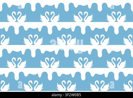 Swans in love seamless pattern, vector texture for fabric, wallpaper, wrapping paper, textile, isolated on light blue background Stock Vector