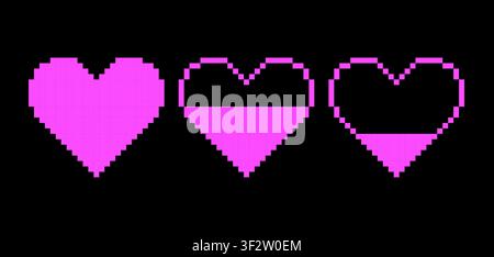 Vector retro pixel art geometric heart shape. Minimal 8-bit style frame and abstract design element isolated on background. Stock Vector