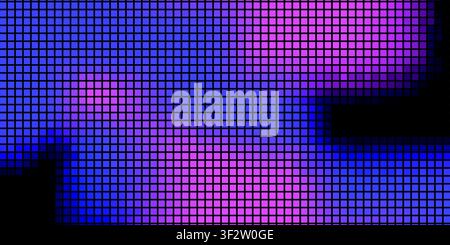 Dark colorful pixel mosaic gradient background made of square grid tiles. Abstract geometric digital pattern in vibrant purple spectrum colors. Stock Vector