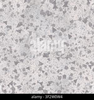 A top-down view of a light terrazzo surface with grey stone fragments embedded in a lighter base. Stock Photo
