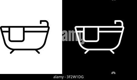 Bathtub With Towel Line Icon Set. Bathroom Hygiene, Relaxation, And Home Spa Outline Symbol Collection. Bathing Comfort And Cleanliness. Editable Stock Vector