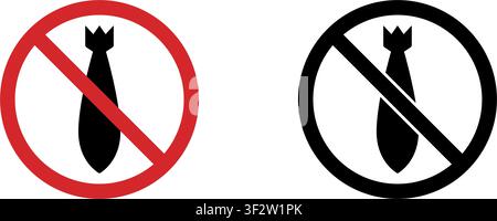 No Bomb Prohibition Sign Icon Set. Forbidden Bomb Warning And Restriction Symbol Collection. Stop And Ban Notice. Isolated Vector Illustration Stock Vector