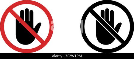 No Entry Hand Prohibition Sign Icon Set. Forbidden Access Warning And Restriction Symbol Collection. Stop And Ban Notice. Isolated Vector Illustration Stock Vector