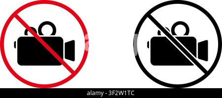 No Video Recording Prohibition Sign Icon Set. Forbidden Video Camera Warning And Restriction Symbol Collection. Stop And Ban Notice. Isolated Vector Stock Vector