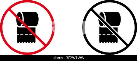 No Toilet Paper Prohibition Sign Icon Set. Forbidden Toilet Paper Usage Warning And Restriction Symbol Collection. Stop And Ban Notice. Isolated Stock Vector