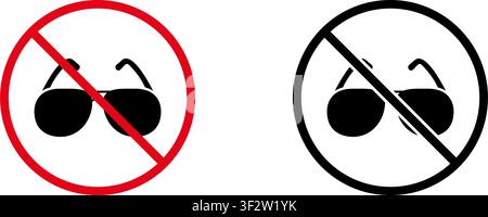 No Sunglasses Prohibition Sign Icon Set. Forbidden Sunglasses Warning And Restriction Symbol Collection. Stop And Ban Notice. Isolated Vector Stock Vector