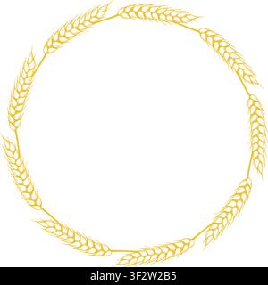 Round wreath of ripe grain ears. Frame of wheat, rye, barley, and oats. Circular frame of spikelets. Grain harvest, vector graphic Stock Vector