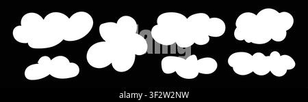 An outline drawing of a cloud set. Set of cloud icons sketch. Doodle children drawing. Solar icon. Vector illustration, Hand-drawn cloud set. Set Stock Vector