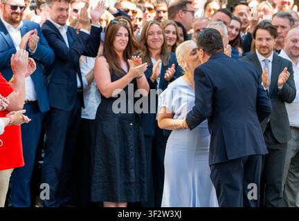 UK Prime Minister Andy Burnham and wife Marie-France van Heel arrive at