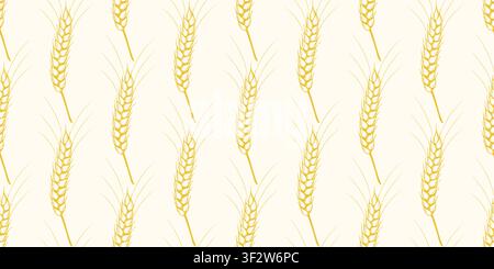 Seamless pattern of ripe wheat ears. Cereal harvest background. Continuous print with ears of rye, barley, and oats, vector graphic Stock Vector