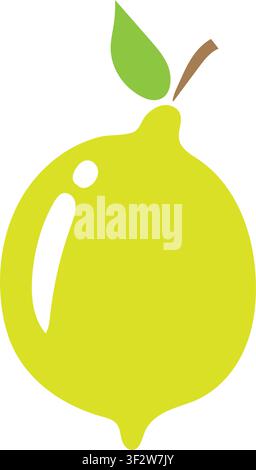 2D flat vector lime illustration icon isolated on a white background. green lime sticker icon in flat style, Cute Hand-Drawn Fruit Character set Stock Vector
