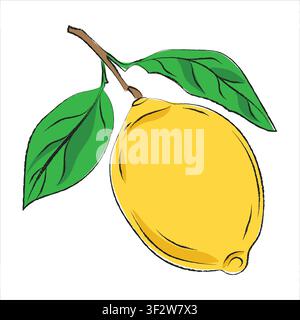 Illustration of lemon fruit vector design, 2D flat vector lemon illustration icon isolated on a white background. lemon sticker icon in flat style Stock Vector