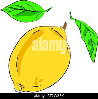 Vector lemon fruit vector design, 2D flat vector lemon illustration icon isolated on a white background. lemon sticker icon in flat style, Cute Stock Vector