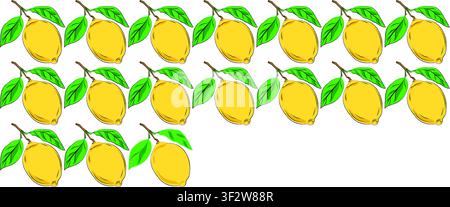 A seamless pattern of yellow lemon branch isolated on a white background. vector illustration. EPS format, Vector seamless pattern with a lemon. Stock Vector