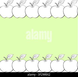 apple Seamless horizontal border frame template Black and white hand drawn illustration. Vector graphic line ink art. background for banners, print fa Stock Vector