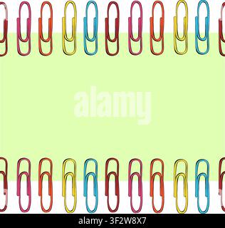 paper clips School Seamless horizontal border frame template colored hand drawn illustration. Vector graphic line ink art. Perfect for logo, branding, Stock Vector