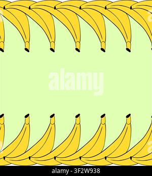 Banana Seamless horizontal border frame template colored hand drawn illustration. Vector graphic line ink art. print, comics, fashion, pop art, boards Stock Vector