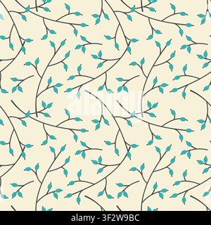 pattern with minimalist dark brown branches and turquoise blue berries on a light cream background for modern winter textiles, festive Christmas wrapping paper and printable holiday home decor designs. Vector illustration Stock Vector