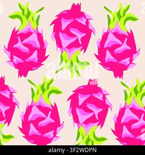 vector illustration. EPS format, Vector seamless pattern with a dragon fruit. Simple, colorful pattern from a dragon fruit. Stock Vector