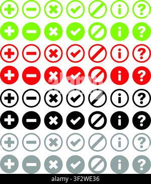 set of icons for web design, check mark icons button set. Yes or no checkmark sign. Check box icon with right and wrong buttons. green and red, blue Stock Vector
