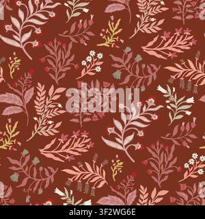 Rustic Autumn Burgundy Vintage Foliage Print Stock Vector