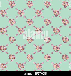 Mint Pink Floral Diamond Trellis Art Stock Vector