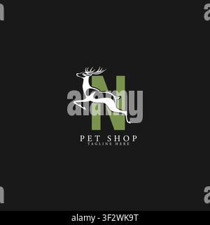 Letter N Logo with Deer Art. Alphabet N wildlife Icon Design Stock Vector