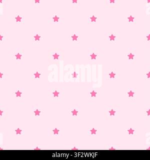 Grid of pink celestial stars monochrome seamless pattern. Cute magical celestial repeat background Stock Vector