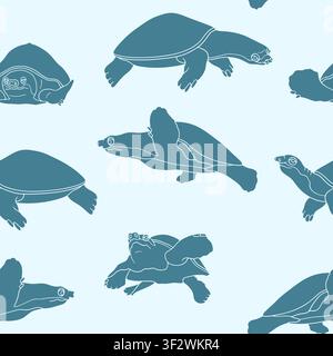 Cute sea turtles swimming in ocean coastal seamless pattern vector illustration Stock Vector