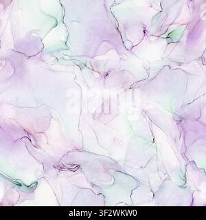Soft pastel seamless alcohol ink abstract pattern with flowing ink textures in lavender, blush pink, mint and pale blue tones. Elegant artistic design Stock Photo