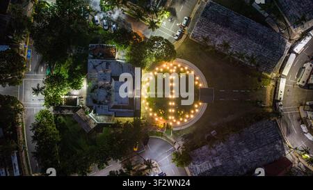 Aerial view of Feria Ganadera illuminated at night with surrounding ...