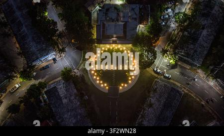 Aerial view of Feria Ganadera illuminated at night with surrounding ...