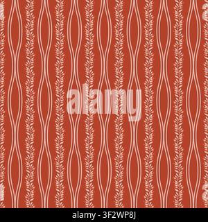 Terracotta Wavy Floral Vine Stripes Stock Vector